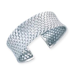 Vintage 925 Sterling Silver Woven Braided Wide Cuff Bracelet